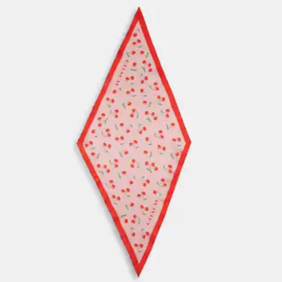 🍒Coach Signature Heart Cherry Print Silk Diamond Scarf - Picture 3 of 10